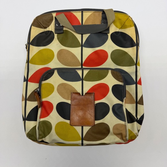 Orla Kiely Handbags - Orla Kiely Backpack Multi Color Leaf Print Leather Trim Casual Daypack
